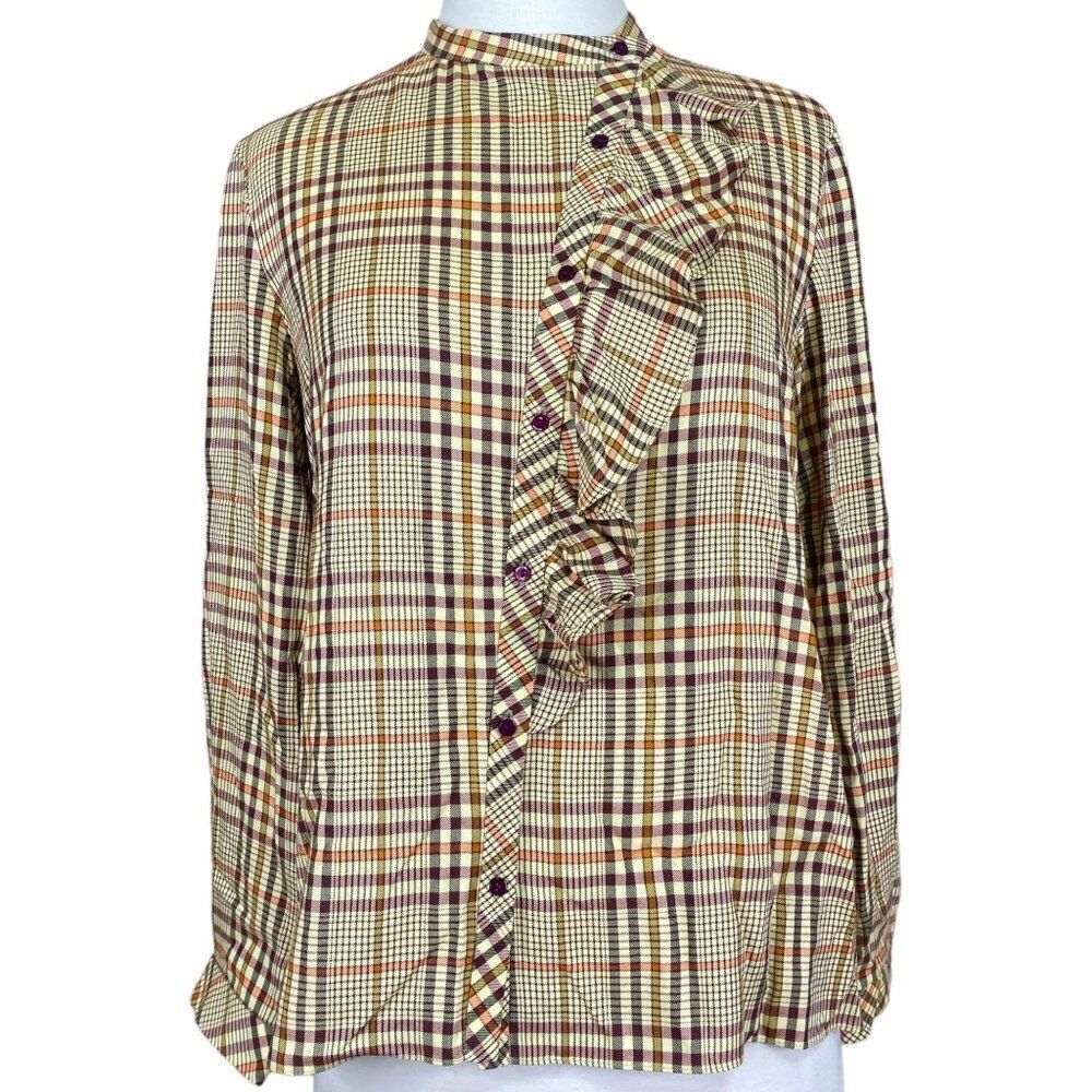 Zara Woman Button Up Ruffle Blouse Size Small